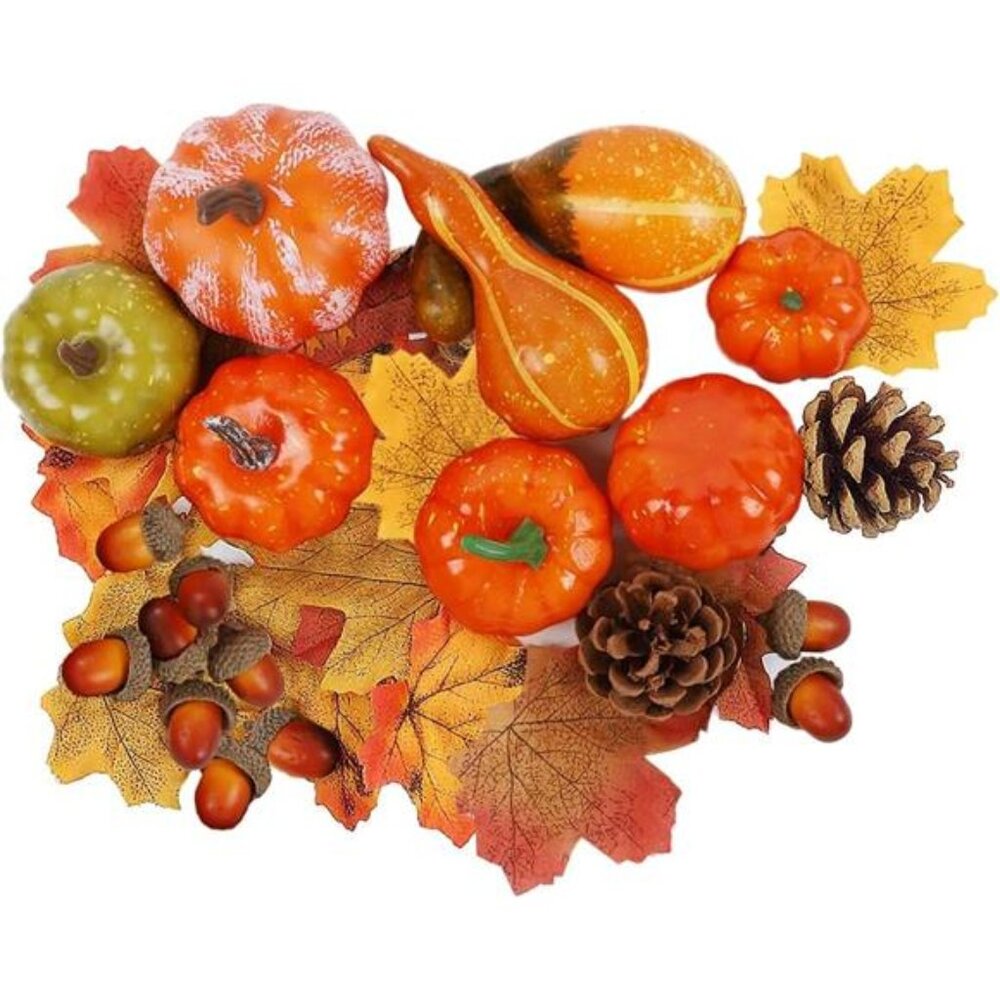 Fall Decorations Mini Pumpkins Gourds Leaves Acorns Pinecones Thanksgiving Decor